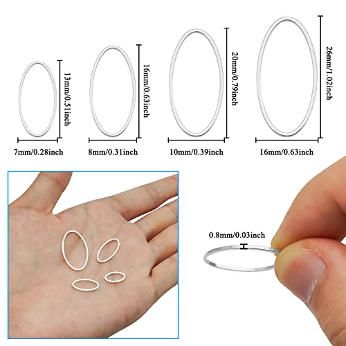 80 Pcs 4 Szie Open Bezel Pendants Hollow Frame Pendant Earrings Hoops Pendant Oval Frame Pendants Connectors Soldered Linking Ring for Earrings Findings DIY Craft Jewelry Making Accessory (Silver) - color: Oval-silver