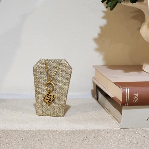 MOOCA 6 Pcs Natural Linen Earring Display Stand Necklace, Pendant Jewelry Organizer Display Holder for Earring, Pendant, Necklace Stand for Showcase, Linen, 2 1/2 W x 1 3/4 D x 3 1/4 H in - color: Natural Linen