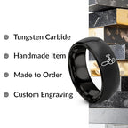 Chain Tool Ring - Gift for Cyclist - 8mm - Band - Gunmetal Black Silver - Personalized Custom Engraving - Men Women - Anniversary Engagement Wedding - Tungsten Carbide - Flat Dome Bevel - color: 01 - Black Tungsten