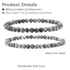 NCB 2.3-Piece 4mm Natural Crystal Gemstone Stretch Bracelets – Handmade Reiki Energy Healing Jewelry for Meditation,Yoga, Unisex - color: 2PCS ( Black Larvikite+Map Jasper ), size: 4mm