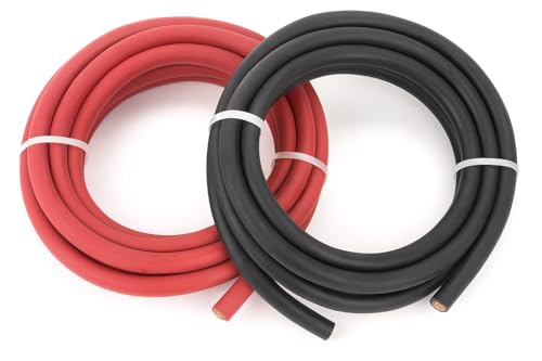 2 AWG EPR Welding Cable, Pure Copper Battery Cable, Flexible Power Wire for Car, Inverter, RV, Solar, Audio, Marine Applications, Black and Red (10 FT Black+10 FT RED, 2 AWG) - color: 10 FT BLACK+10 FT RED