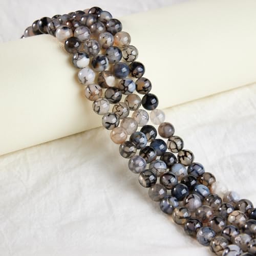 100pcs 10mm White Dragon Vein Agate Beads Natural Gemstone Beads Round Loose Beads for Jewelry Making - color: White Dragon Vein Agate, size: 10mm