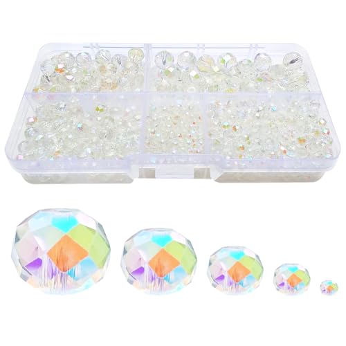 Crystal Blue Rondelle Glass Beads for Jewelry Making, Faceted Briolette Crytal Spacer Beads for Bracelet Necklace Earring (2mm 4mm 6mm 8mm 10mm Mixed Sizes, 1000pcs) - color: Crystal Blue