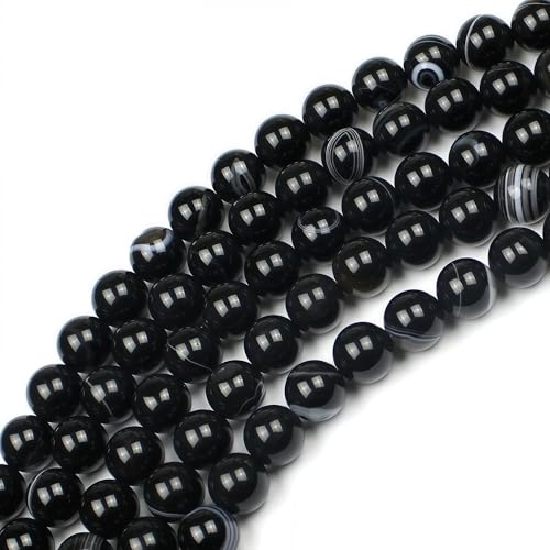 MJDCB Natural Black Striped Agate Round Loose Beads for Jewelry Making DIY Bracelet Necklace (6mm) - color: Black Striped Agate, size: 6mm