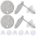 Beebeecraft 1 Box 32Pcs Flat Round Earring Studs for Jewelry Making Platinum Plated Brass Frosted Surface Round Earring Posts with Loop Hole and 40Pcs Plastic Ear Nut for DIY Ear Crafts Supplies - color: Silver