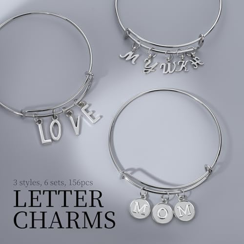 LEOBRO Letter Charms, 376 Pcs Silver Charms for Keychain Making, Bracelet Necklace Charm & Jump Rings, Jewelry Making Supplies, Silver - color: Silver