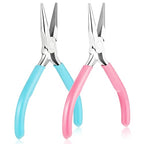 2 Pcs Chain Nose Pliers For Jewelry Making, 4.5 Inch Flat Nose Jewelry Pliers Precision Small Craft Plier for Jewellery Repair, Wire Bending, Object Grasping (Blue Pink) - color: Blue, Pink