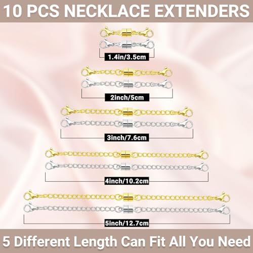 OHINGLT Necklace Extender Magnetic Clasps Chain Extenders for Necklaces,Gold and Silver Magnetic Necklace Clasps and Closures with Bracelet Extension - color: 10Pcs | Gold & Silver