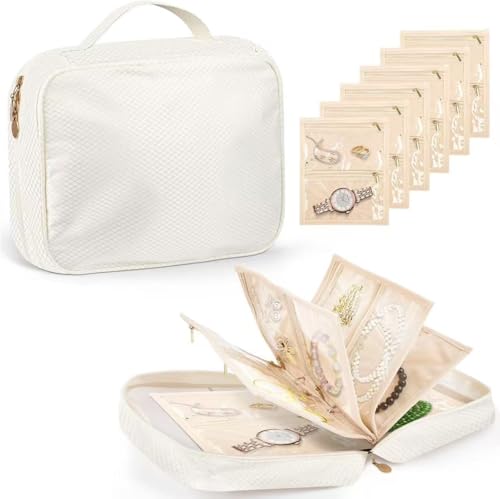 GSXRB Jewelry Organizer Travel Portable Earring Necklace Ring Jewelry Organizer Large Capacity Foldable Multi-Layer Classified Storage Bag Waterproof Antioxidant Organizer (beige) - color: beige