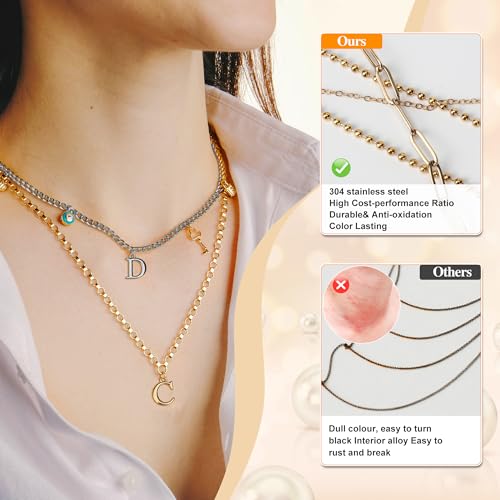 59FT 18K Gold Necklace Chains for Jewelry Making 12 Rolls Gold Plated Stainless Steel Jewelry Chains Kit with 52 Letter Pendants,Pliers,Jump Rings,Lobster Clasps Accessories for DIY Necklace Bracelet - color: 18k Gold Plated+Stainless Steel 59Ft