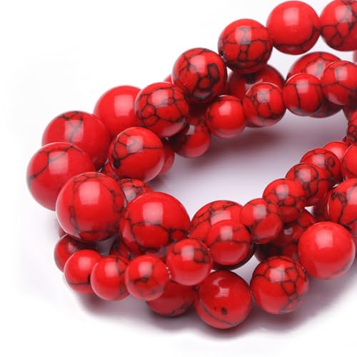 10mm Natural Stone Beads for Jewelry Making,Red Turquoise Polished Smooth Round Gemstone Beads for Bracelet Necklace 15 Inch - color: Red Turquoise, size: 10mm