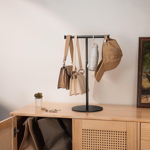 niffgaff T Bar Purse Display Stand Tabletop: Adjustable Height Handbag Holder, Countertop Hanging Rack for Long Necklace Scarf Lanyard, Black - color: Black