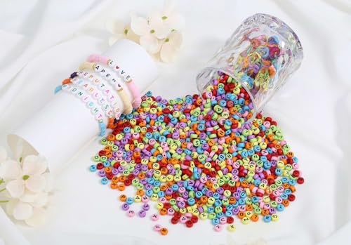 LAIDANLA 1500PCS Acrylic Letter Beads Alphabet Black Letters Colorful Round Bead 7×4mm for Jewelry Bracelets Necklaces Key Chains Making - color: C-Black Letter Colorful Beads