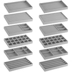 12Pcs Velvet Stackable Jewelry Trays, Jewelry Drawer Organizer, Large Removable Display Jewelry Tray, Necklace Bracelet Storage Box for Earring, Ring, Brooch, Watch (Grey) - color: Grey