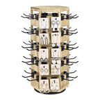 Ikee Design Free Assemble Wood Hexagon Rotating Jewelry Display Stand, 60 Removable Metal Hooks, Keychain Display Stand, Jewelry Organizer, Earring Bracelet Organizer, Oak Color, 8.3W x7.2D x 16.2H in - color: 6 side, Oak, 60 hooks