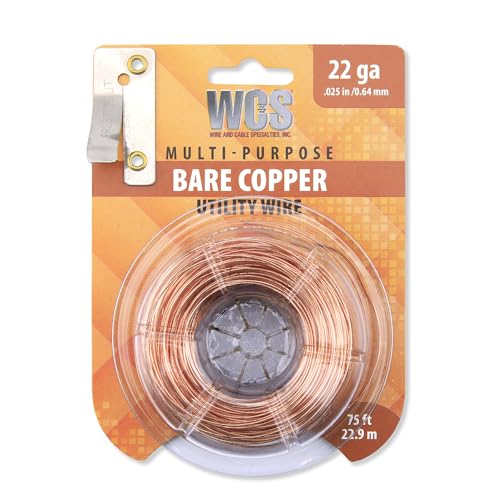Bare Copper Utility Wire, 22 Gauge, .025 in / 0.64 mm, 75 ft / 22.9 m Dispenser - size: 22 Gauge / 0.025 in / 75 ft