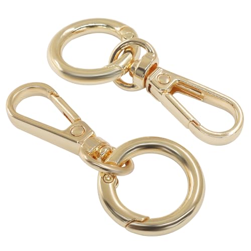 2 Pcs 5-Split Swivel Snap Hooks with Key Rings, Opening Metal Swivel Lobster Claw Clasps for Key Chain Clip, Lanyard, DIY Crafts, Jewelry Making, Bags and Accessories(Gold) - color: Gold