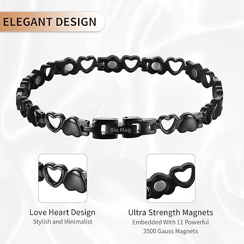 BioMag Magnetic Bracelet for Women, Titanium Steel Wristband Brazaletes for Pain Relief Solid Pure Copper Jewelry Gift with Adjustable Tool - color: Black