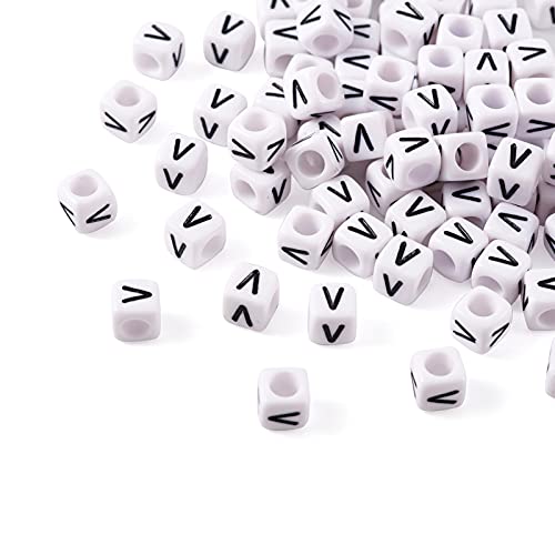 FASHEWELRY 300Pcs Cube White Acrylic Letter Beads 6x6mm Letter V Alphabet Beads for DIY Bracelet Necklace Jewelry Making - color: Letter V, size: 6x6x6mm