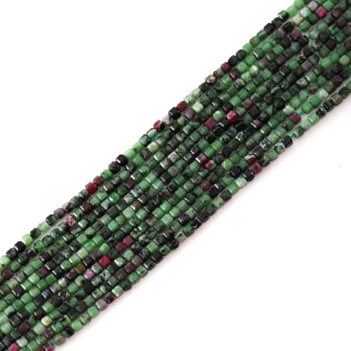 Faceted Natural Green Ruby Zoisite 2-3mm Cube Square Loose Beads Gemstone Small Loose Beads Healing Crystal Energy Stone for DIY Jewelry Making 15" - color: Green Ruby Zoisite