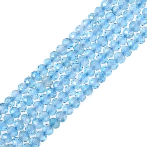 Blue Topaz 6mm Gemstone Faceted Rondelle Loose Beads DIY Jewelry Making Beads 16 Inch - color: Blue Topaz