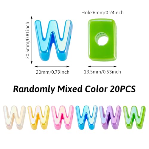Beadthoven 20pcs Big Letter W Beads Large Hole Bubble Alphabet Acrylic Beads Charm Iridescent Plastic W Shape Loose Chunky Spacers for Jewelry Making Bracelet Necklace Keychains Shoelaces Crafts - color: W