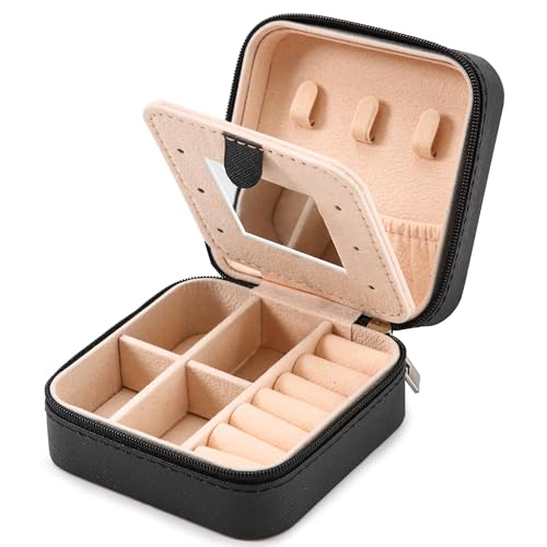 Neveika Jewelry Box with Mirror,Small Jewelry Organizer Box，Travel Jewelry Case for Women，Gift Jewelry Boxes for Female Girls (mirror black) - color: mirror black