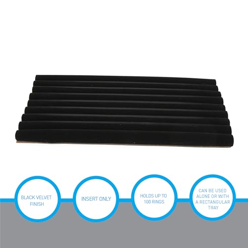 SSWBasics Large Black Velvet Ring Display Tray Organizer - 14-1/4"L x 7-1/2"W - Continuous