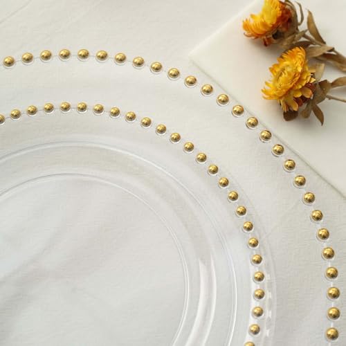8" Salad Plates - Set of 10 - Plastic Clear Gold Round Disposable Dessert Appetizer Plate Beaded Rim, Ideal for Dinner Party Wedding Bulk Events - color: Clear/Gold, size: 8" Salad Plate, 10 Pack