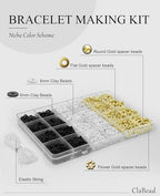 ClaBead Bracelet Making Kit for Boys 3200Pcs, Clay Beads Bracelet Kit with Gold Beads and Gold Flower, Swift Friendship Beads Bracelet Kit for Bracelets Making - color: Black & White