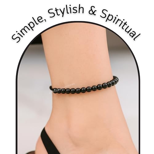 Amazing Gemstone Crystal Anklet Ankle Bracelets for Women - Waterproof Beaded Healing Crystal Anklets, Plus Size Chakra Gemstone Bead Anklet - color: Black Obsidian, style: Plain