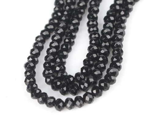 Perlin Agate & Jasper Gemstone Strand Beads 4 mm Rondelle 110 Pieces Jewellery Beads Semi-Precious Stone for Jewellery Necklace Bracelet Earrings (Black) - color: black