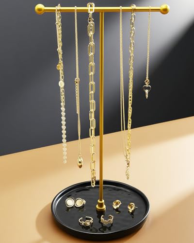 VROOMIUM Necklace Holder Stand - 6in Ceramic Base X 1ft Height, Aesthetic Decor for Bedroom, Jewelry Organizer for Necklace, Bracelets, Rings, Exhibidor de Collares- Mysterious Black - color: Cir. Lux Black