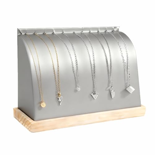 TANG SONG Cambered Wooden Leather Soft Mat Multiple Necklace Display Stand Necklace Chains Organizer Holder for Home (Silver) - color: Silver