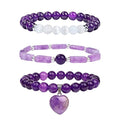 Vinswet Healing Crystal Beaded Bracelets for Women,Natural Amethyst Gemstones Bracelet,Anxiety Stress Relief Heart Charm Bracelet Handmade purple Jewelry Gifts for Women - color: Amethyst&6Moonstone