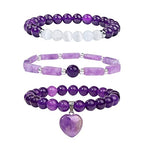 Vinswet Healing Crystal Beaded Bracelets for Women,Natural Amethyst Gemstones Bracelet,Anxiety Stress Relief Heart Charm Bracelet Handmade purple Jewelry Gifts for Women - color: Amethyst&6Moonstone