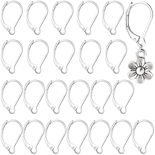 24 Pcs Leverback Earring Hooks, Stainless Steel Clasp Hoop, Hypoallergenic Dangles Earring Hooks, French Ear Wire Findings for Women, DIY Crafts, Jewelry Making (Silver) - color: Silver 24pcs