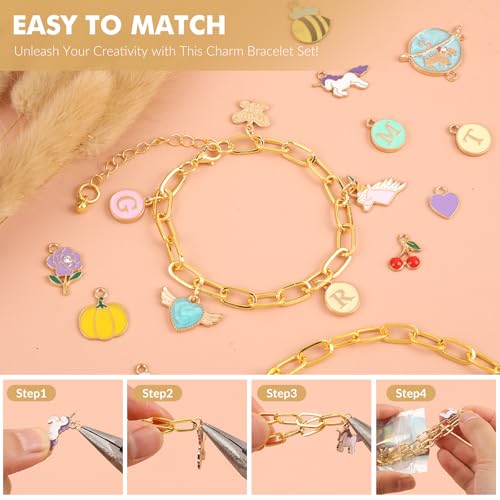 Zplontya Charm Bracelet Making Kit - 571 Pcs Jewelry Supplies with 20Pcs Bracelet Chains, Storage Box & Gift Bags, DIY Bracelet Kit for Jewelry Making, Gold & Silver Charms for Crafting - color: Gold and Sliver