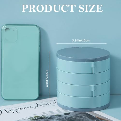 Rotating Jewelry Organizer Box with Mirror – Large Capacity Multi-Layer Storage, 360° Rotation, Protective Cover, Compact with Non-Slip Base (Blue) - color: Blue