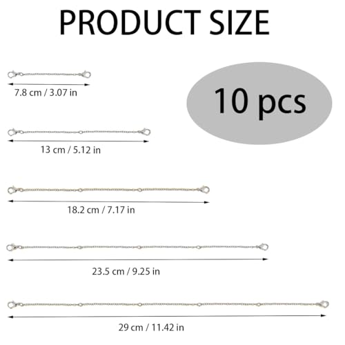 10 Pack Necklace Extenders, Alloy Extender Chains Set, Necklace Extender, Necklace Extendaer, Stainless Steel Necklace Extender, Necklace Extension, Jewelry Extenders for Necklaces (Silver) - color: Silver