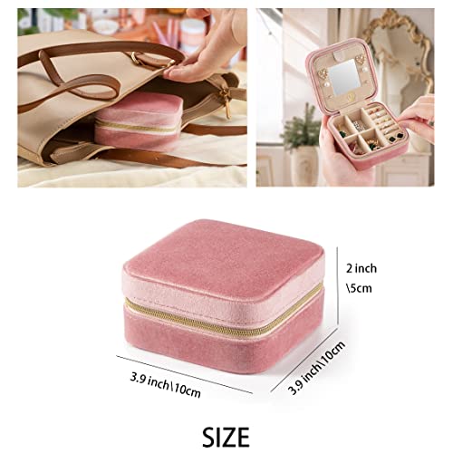 ZPROW Plush Velvet Travel Jewelry Case, Travel Jewelry Organizer, Jewelry Travel Case, Travel Jewelry Box, Small Jewelry Case, Jewelry Travel Box, Earring Organizer with Mirror - CyanBlue - color: Velvet 1 Pack - CyanBlue