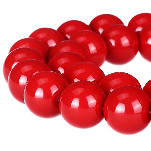 RUBYCA Round Opaque Painted Druk Czech Glass Beads Bulk Jewelry Making Supplies Strand (Red, 4mm) - color: Red, size: 4mm
