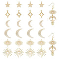 Brass 18k Gold Plated Charms Brass Pave Cubic Zirconia Charms Real 18k Gold Plated Charm Assorted Crystal Sun Star Moon Charm for Bracelet Earring Jewelry Making - size: 15mm