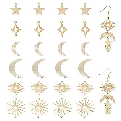Brass 18k Gold Plated Charms Brass Pave Cubic Zirconia Charms Real 18k Gold Plated Charm Assorted Crystal Sun Star Moon Charm for Bracelet Earring Jewelry Making - size: 15mm