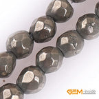 GEM-Inside Natural 2mm Silver Gray Pyrite Gemstone Loose Beads Round Faceted Energy Stone Power Beads for Jewelry Making 15" - color: Gray Pyrite, size: 2mm