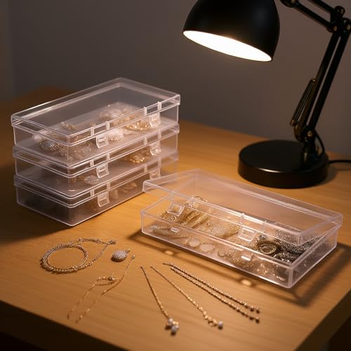 4 Pack Rectangular Clear Plastic Storage Containers Box with Hinged Lid for Beads and Other Small Craft Items (6.1 x 3.3 x 1.18 inch) - size: 6.1 x 3.3 x 1.18 inch