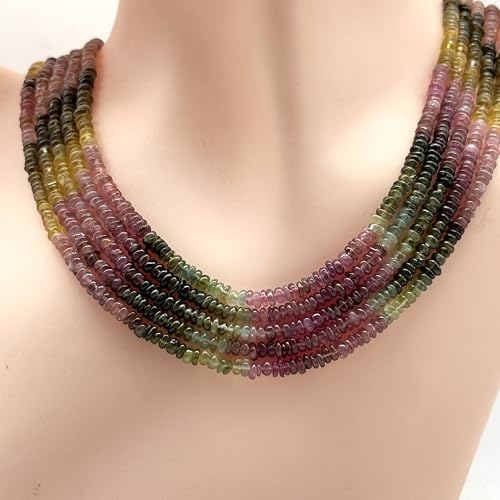 Stone2wear 3-4mm Natural Multi Color Tourmaline Rondelle Beads (16 Inch Strand) Smooth Gemstones - Genuine Birthstone for Handmade Jewelry Design & Wire Wrapping