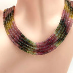 Stone2wear 3-4mm Natural Multi Color Tourmaline Rondelle Beads (16 Inch Strand) Smooth Gemstones - Genuine Birthstone for Handmade Jewelry Design & Wire Wrapping
