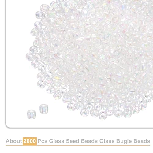 uxcell 2000 Pcs Glass Seed Beads Bulk, 3mm Mini Loose Glass Bugle Beads for DIY Earrings, Necklaces, Bracelets, Jewelry Making, Clear - color: Clear, size: 3mm