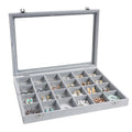 Wudygirl Jewelry Organizer Velvet Jewelry Tray 24 Grid Jewelry Box Earring Holder Organizer Removable Display Case Organizer Glass Top Lid & Lock (24 Grid) - style: 24 Grid Tray